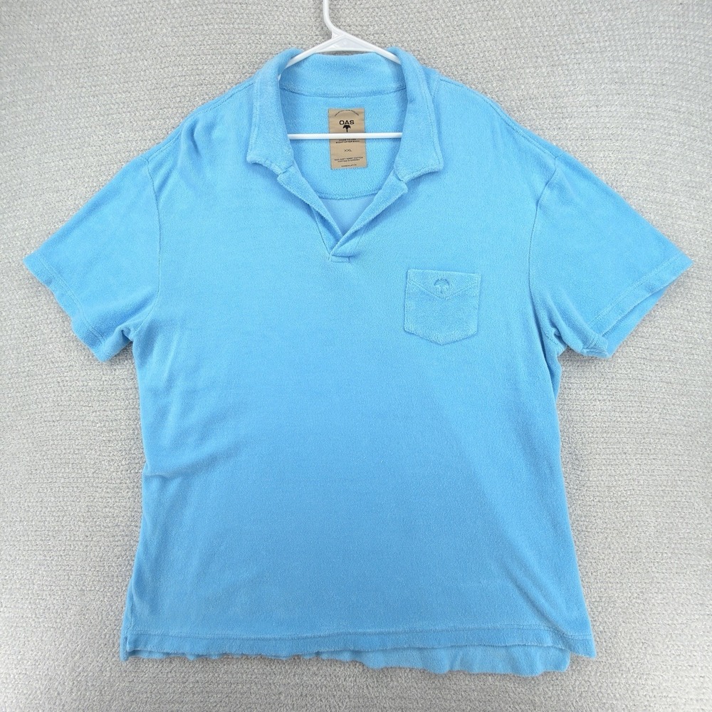 OAS  Polo Shirt Mens 2XL Blue‎ Terry Cloth Short Sleeve Resort Beach Cotton